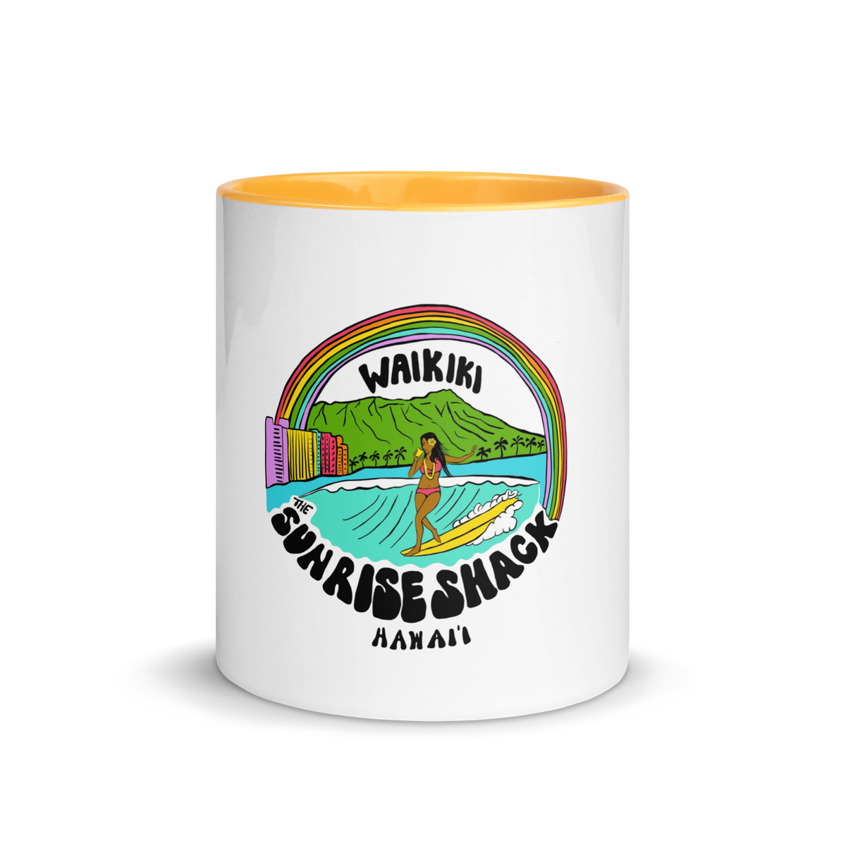 WAIKIKI SURFER GIRL WITH COLORFUL VIBES MUG