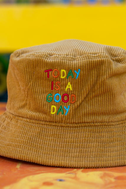 TODAY IS A GOOD DAY CORDUROY BUCKET HAT 🌈☀️ GOLDEN YELLOW