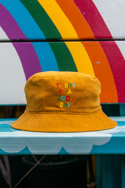 TODAY IS A GOOD DAY CORDUROY BUCKET HAT 🌈☀️ GOLDEN YELLOW