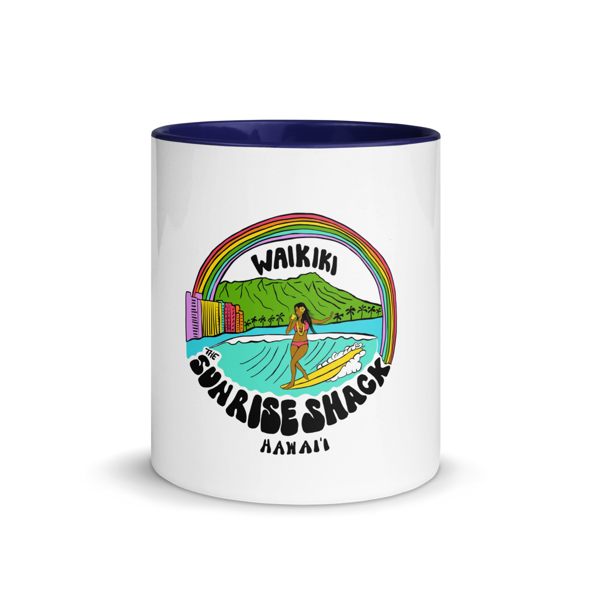 WAIKIKI SURFER GIRL WITH COLORFUL VIBES MUG