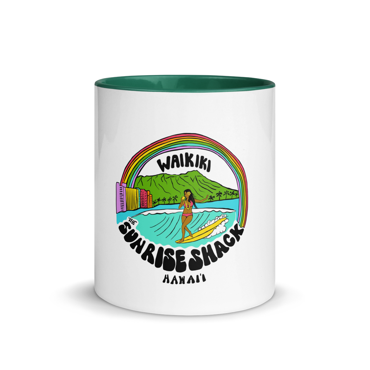 WAIKIKI SURFER GIRL WITH COLORFUL VIBES MUG