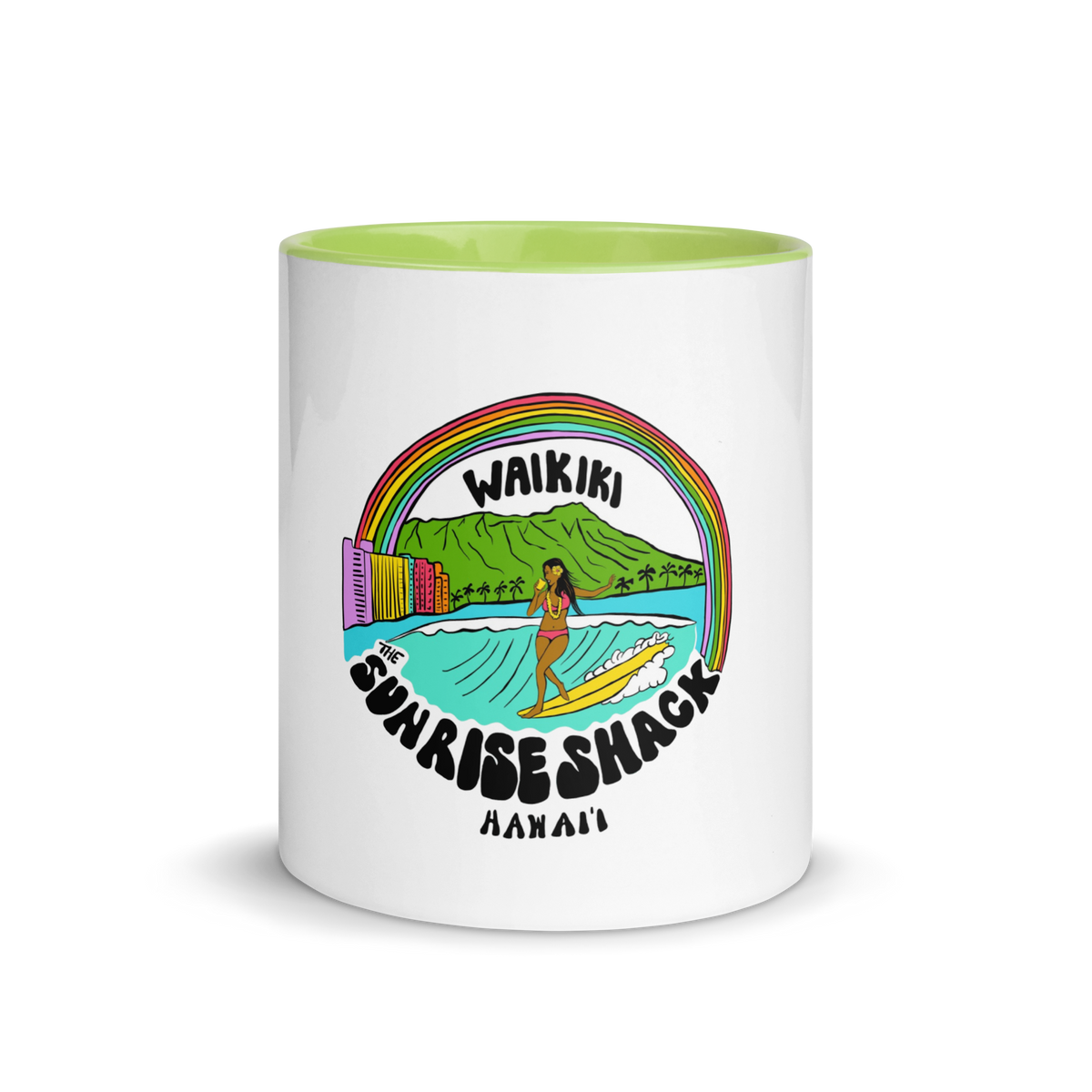 WAIKIKI SURFER GIRL WITH COLORFUL VIBES MUG