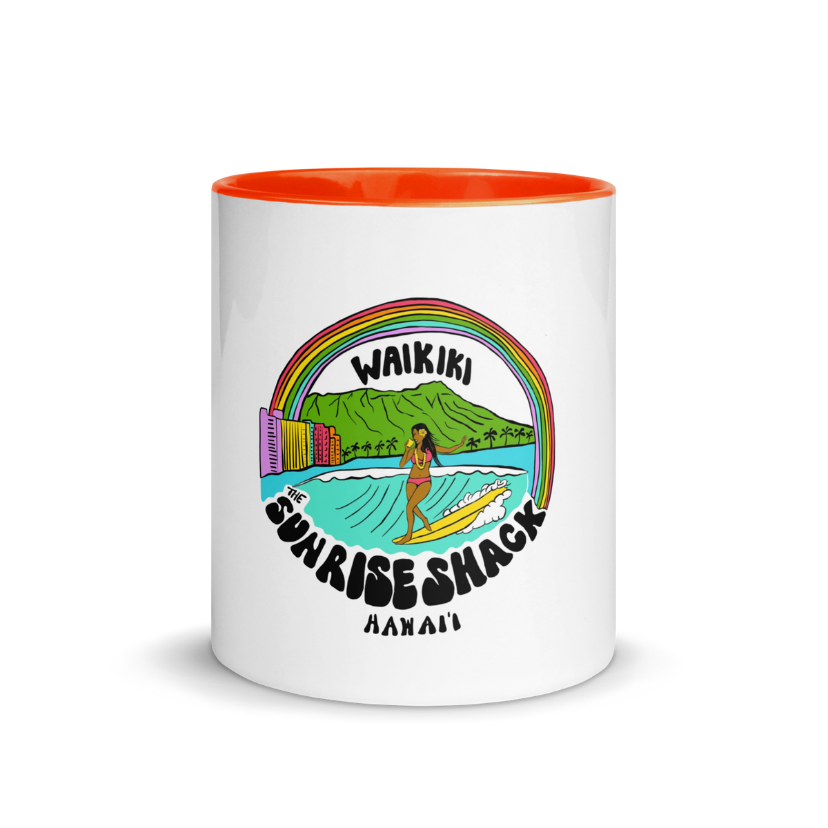 WAIKIKI SURFER GIRL WITH COLORFUL VIBES MUG