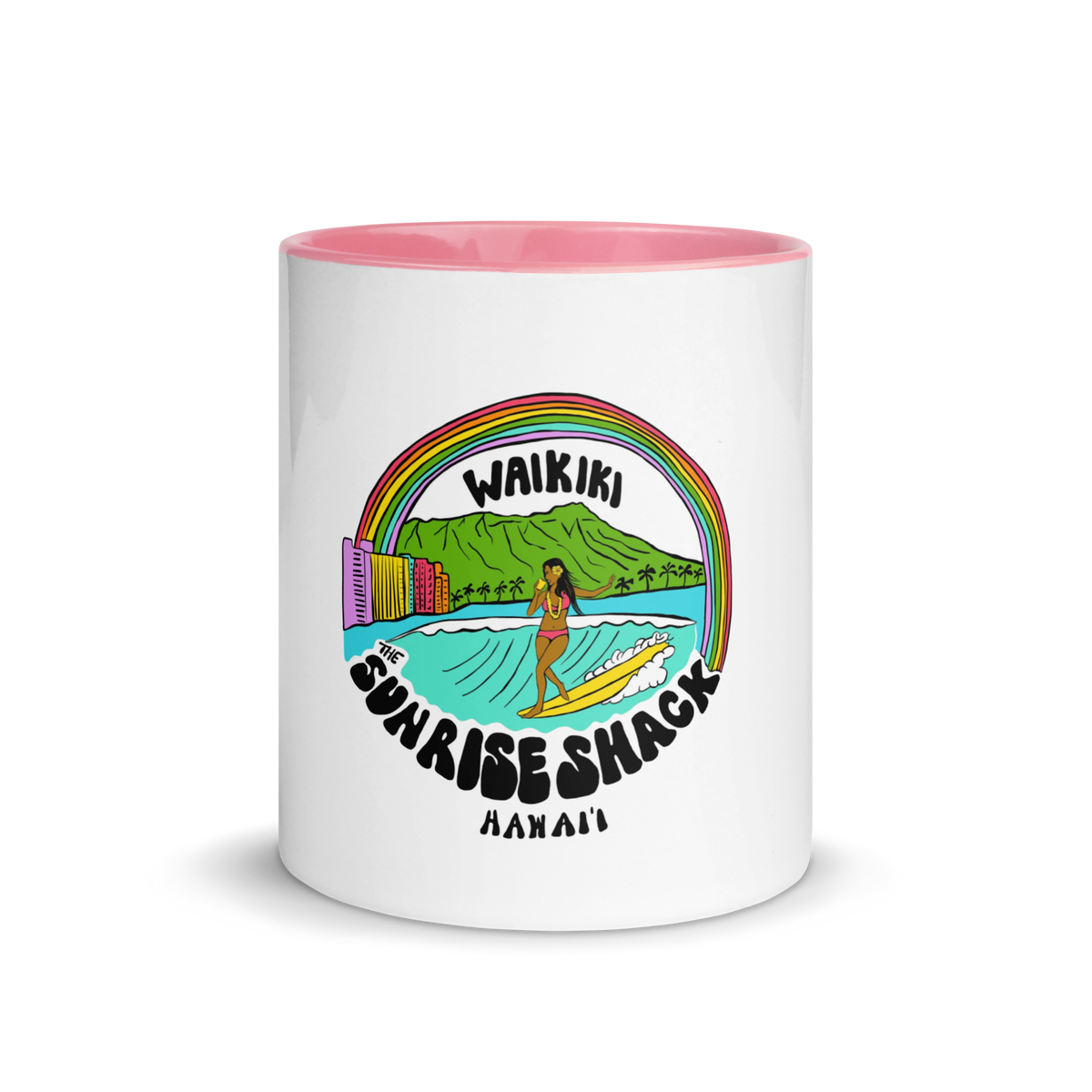 WAIKIKI SURFER GIRL WITH COLORFUL VIBES MUG