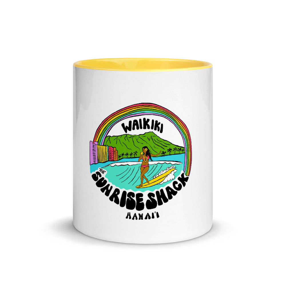 WAIKIKI SURFER GIRL WITH COLORFUL VIBES MUG